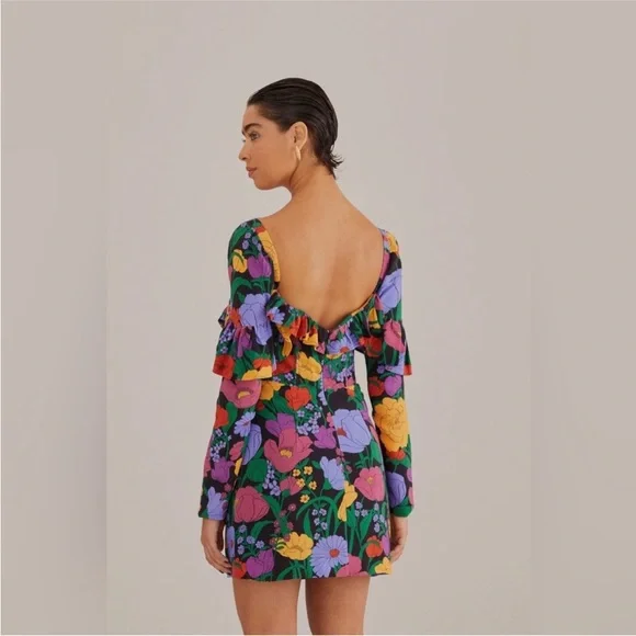 FARM RIO Black Bucolic Garden Long Sleeve Mini Dress - Picture 3 of 4